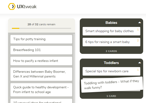 UXTweak card sorting tool