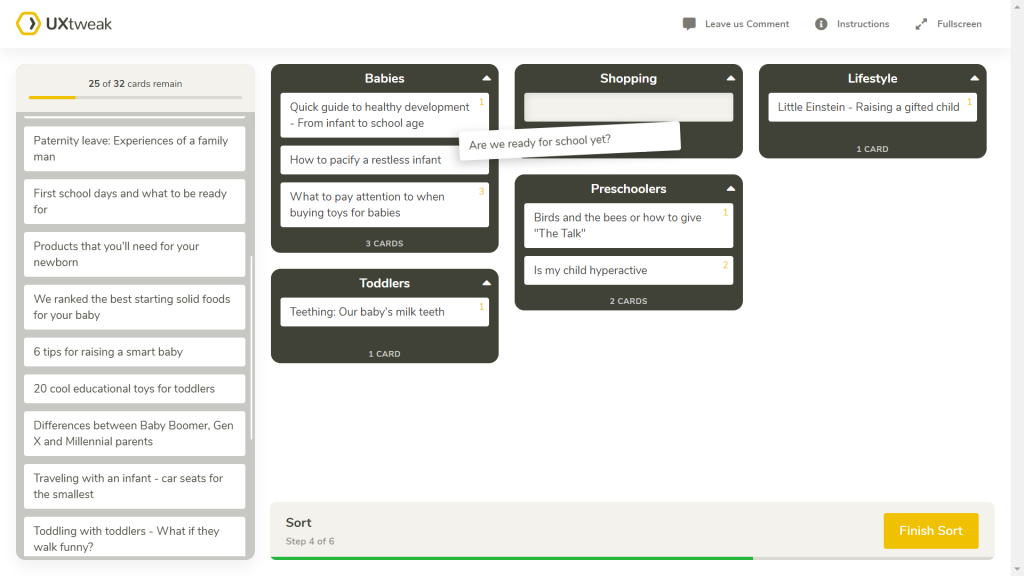 card sorting for information architecture